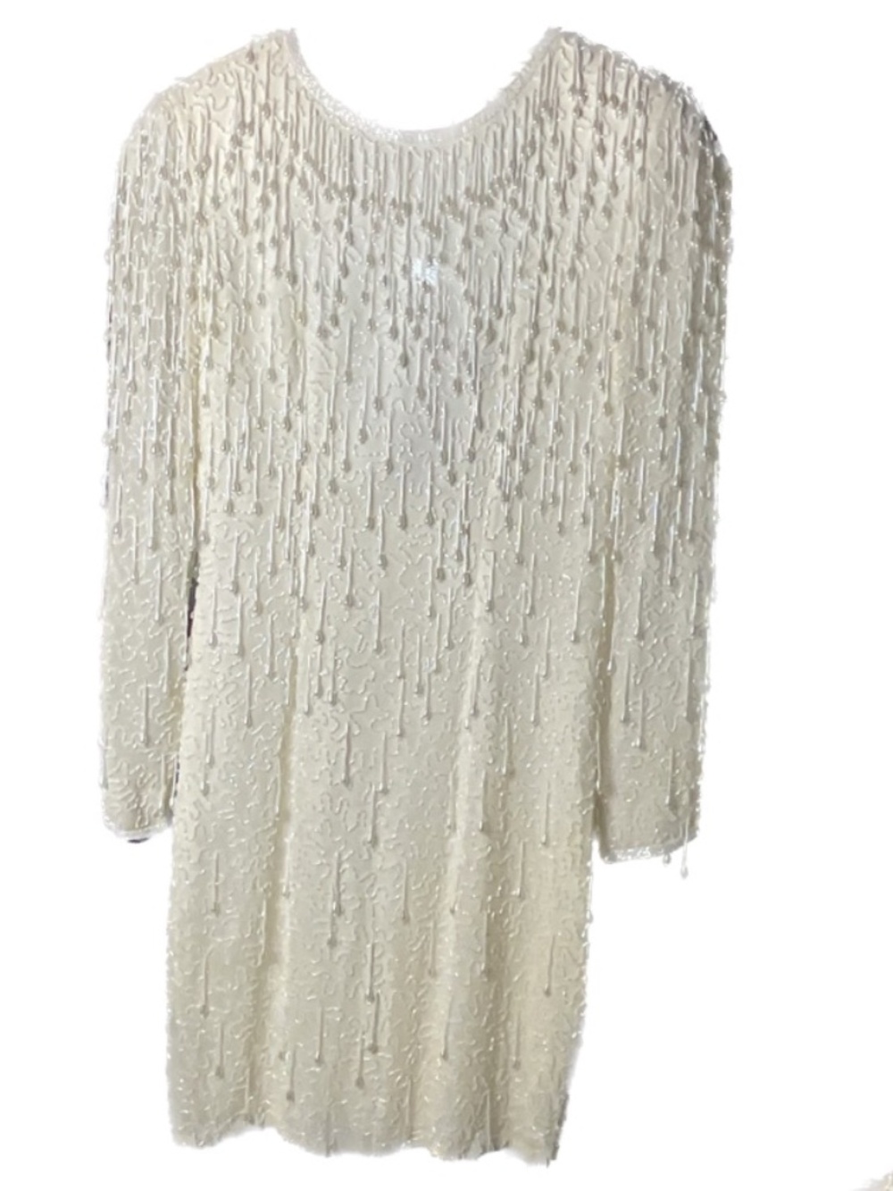 Vintage Lillie Rubin Ivory Beaded Silk Dress Open Back 80s/90s Cocktail Bridal